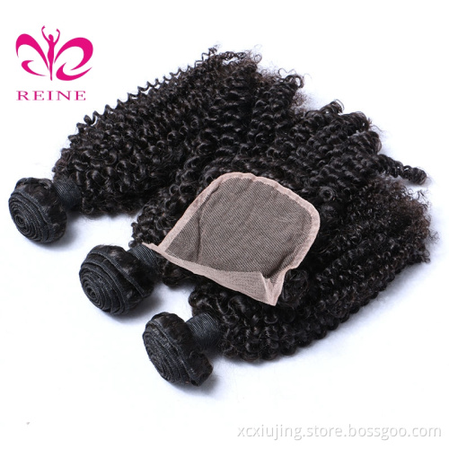 Unprocessed Virgin Brazilian Hair 9A Jerry Curl Bundles with Closure Remy Hair Bundles Brazilian Kinky  Curl with Closure